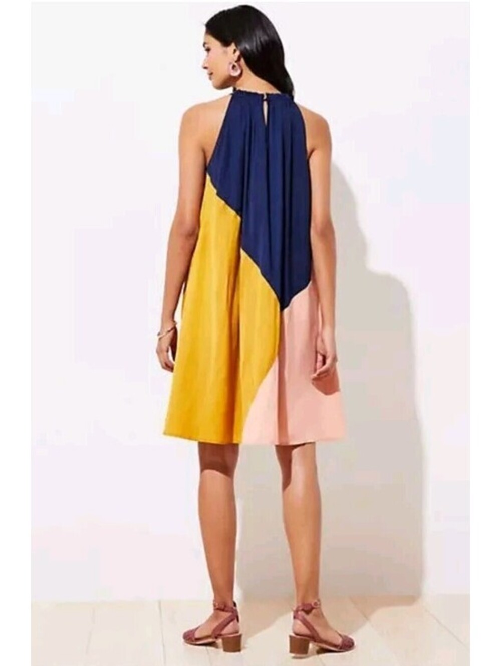 Loft Medium Colorblock Halter Swing Dress Forever Navy - Picture 2 of 8